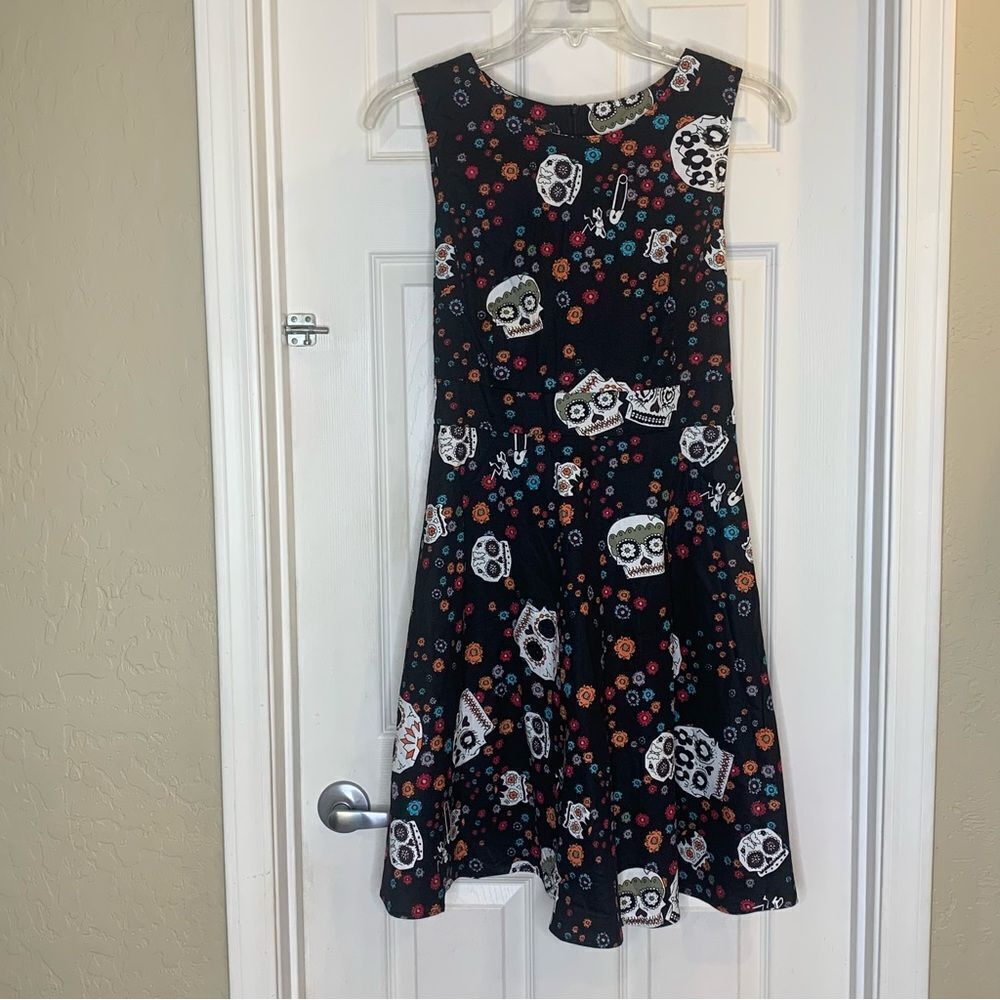 Day of the Dead Dia De Los Muertos Print Fit and Flare Dress Size XL